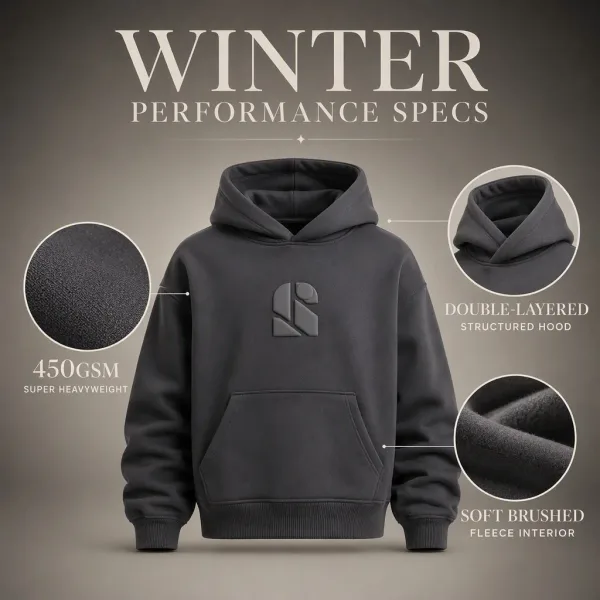 Winter Thick Heavyweight Hooded Sweatshirt 450gsm Fleece Hoodie for Cold Weather Wholesale Manufacturer