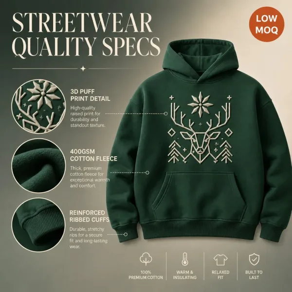 Winter Festive Graphic Hoodie Unisex Warm Fleece Pullover Custom Apparel Wholesale Clothing Vendor OEM