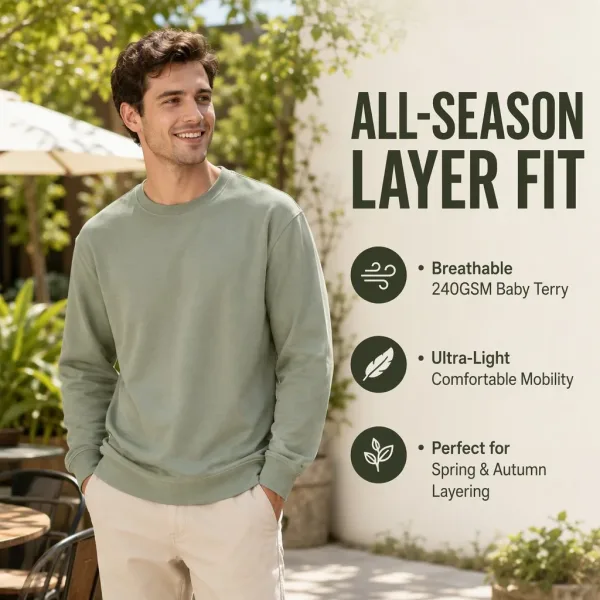 Custom 240GSM Lightweight Crew Neck Sweatshirt Factory - Spring & Autumn Weight