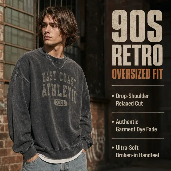 Custom Acid Wash Vintage Crew Neck Sweatshirt Manufacturer - Mineral Wash OEM