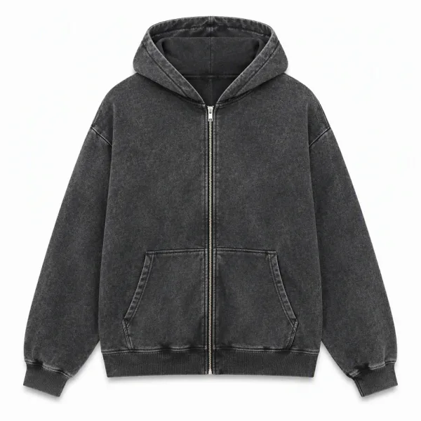 Custom Zip-up Hoodie OEM Factory Wholesale Acid Wash Vintage Style Embroidery Printed Blank Full Zip Streetwear Hoodies