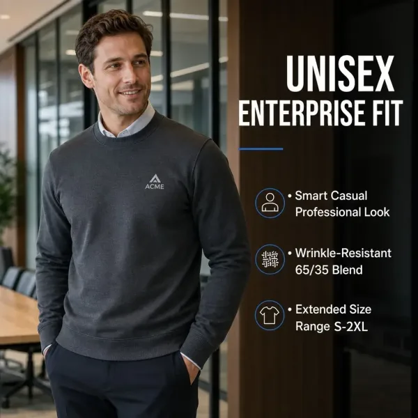 Bulk corporate crew neck sweatshirt Custom label hang tag & bag fast sampling for company uniform orders