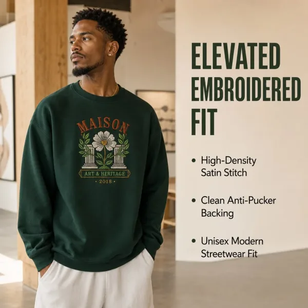 Custom Embroidered Crew Neck Sweatshirt Manufacturer - Logo Embroidery & Private Label
