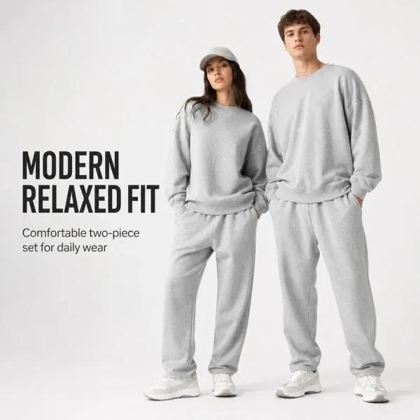 Custom French Terry Loungewear Sets OEM Factory Soft Cotton Pajamas Wholesale 2 Piece Blank Tracksuit Pjs Men Women