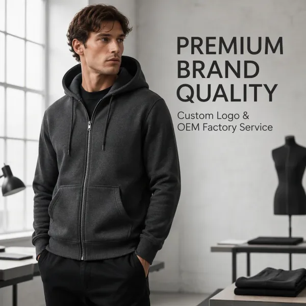 High Quality Zip-up Hoodie Custom Logo OEM Factory Wholesale Premium Ring Spun Cotton Fleece Full Zip Hoodies For Brands