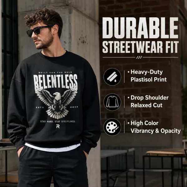 Screen print crew neck sweatshirt Private label hang tag & bag custom  fast sample for bulk streetwear orders