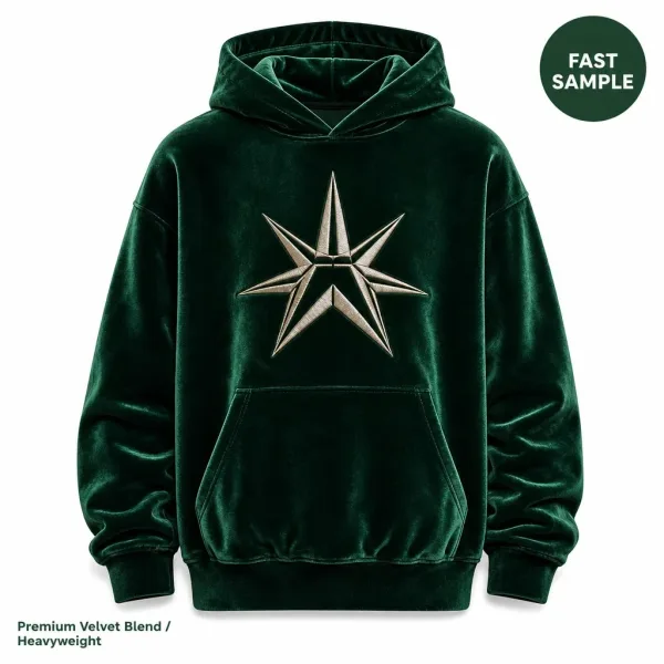 Luxury Velvet Festive Hooded Sweatshirt Custom Logo Apparel for Winter Season Wholesale Manufacturer